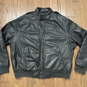 Vintage Black Leather Bomber Jacket Genuine Biker 90s Chore Coat Mens XL 46